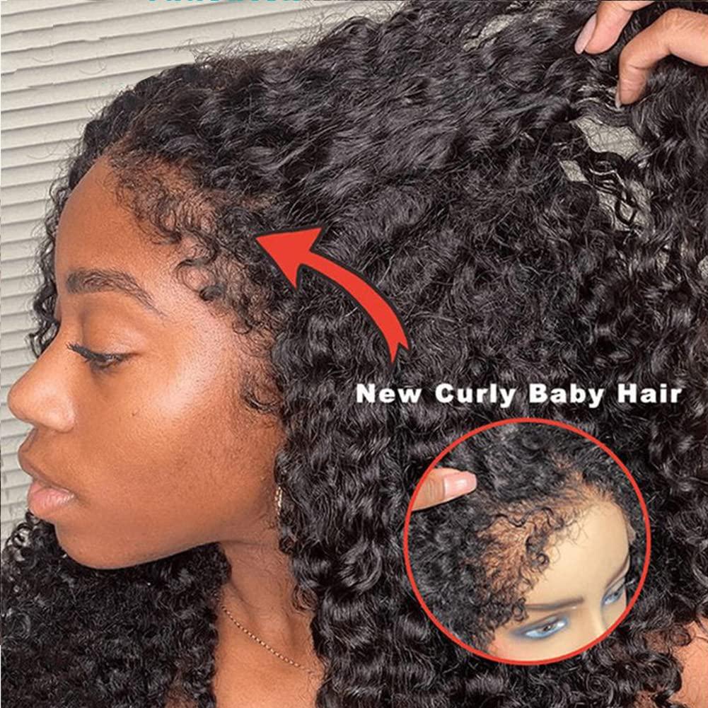 Kiss darling LASHES Fake Scalp Kinky 4C Curly Edges Hairline 13X4 Glueless Afro Kinky Curly Lace Front Wigs Human Hair with Curly Baby Hair HD Transparent Lace Frontal Wigs with Realistic Hairline for Women 18"inch