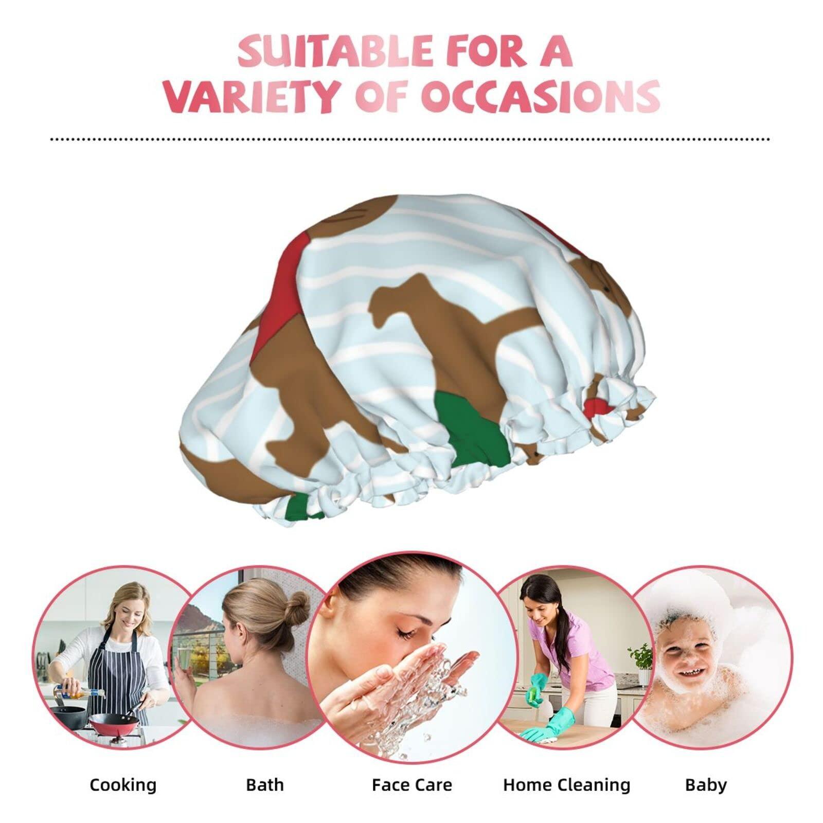 Faqcepg Dachshund Pattern Waterproof Shower Cap With Elasticized Hem Reversible Design For Shower Sleeping Bonnet Cap For All Hair Lengths