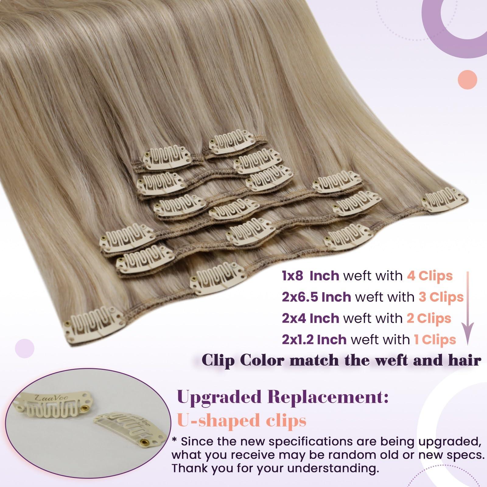 LaaVoo LaaVoo Human Hair Clip in Extensions Dark Ash Blonde Highlighted Light Blonde Clip in Hair Extensions Real Human Hair Highlight Blonde Clip in Hair Extensions Full Head 24 Inch 120g 7pcs