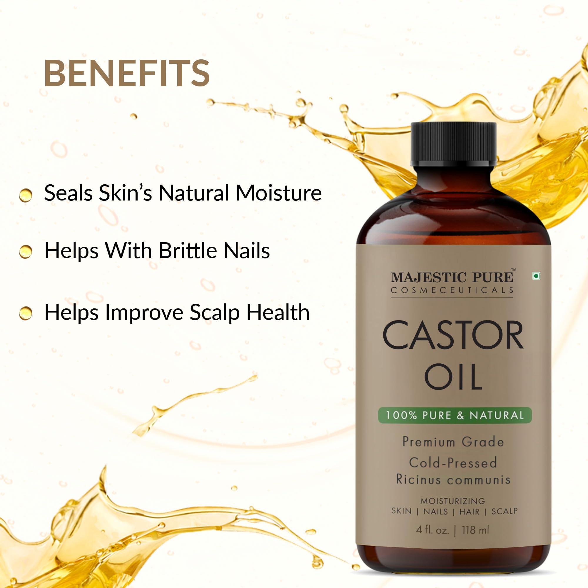 MAJESTIC PURE Majestic Pure USDA Organic Castor Oil | Hexane Free & 100% Pure | Cold Pressed | Stimulate Growth for Hair, Eyelashes, Eyebrows, Nails | Moisturizing & Nourishing | Body, Hair & Carrier Oil | 4 Fl Oz