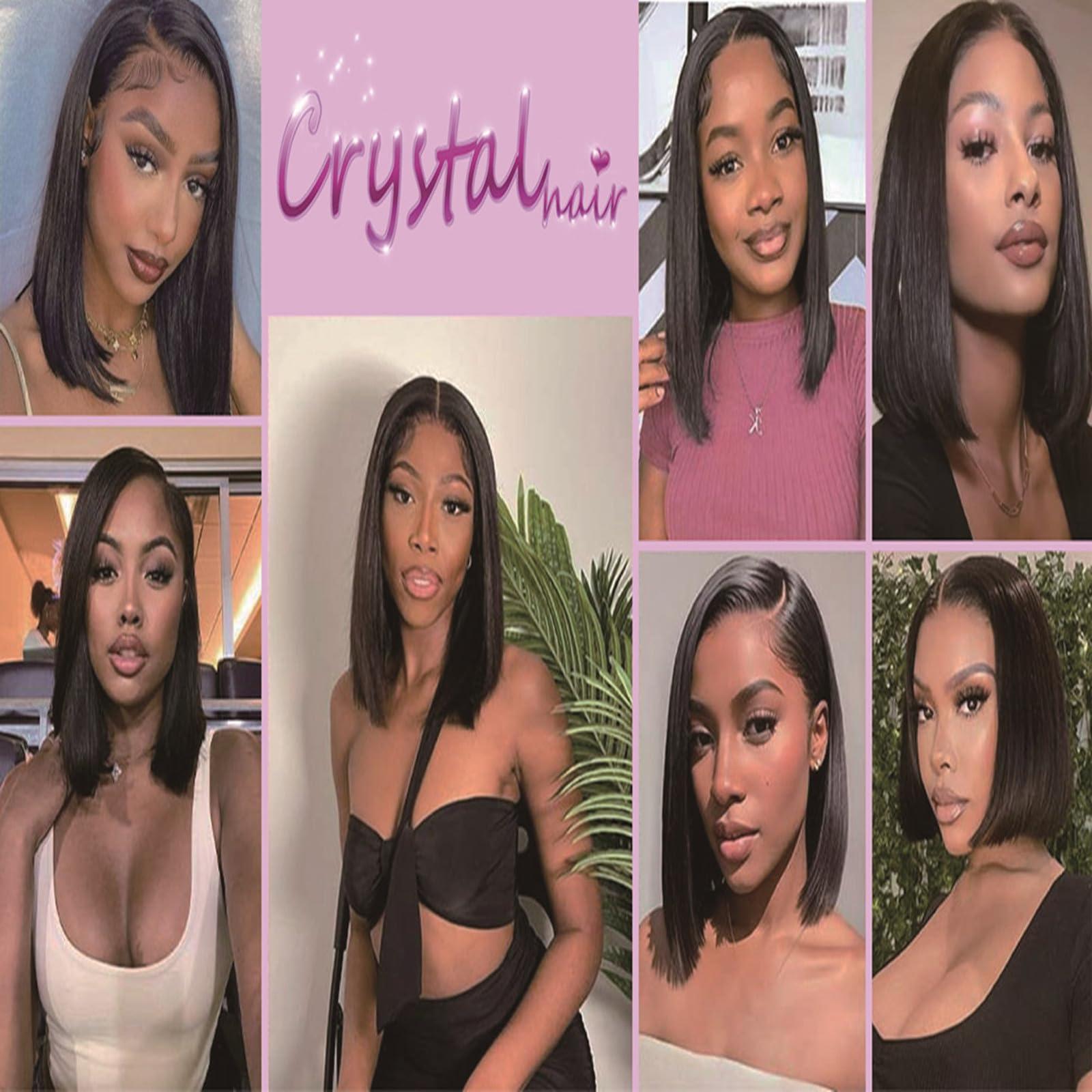 CRYSTALHAIR 10 inch Straight Bob Wig Human Hair, Lace Glueless Front Wigs Human Hair,Highlight Human Hair Bob Wig,Pre Plucked 13x4 HD Lace Front Wigs Human Hair 180% Density Natural Black Wig Human Hair