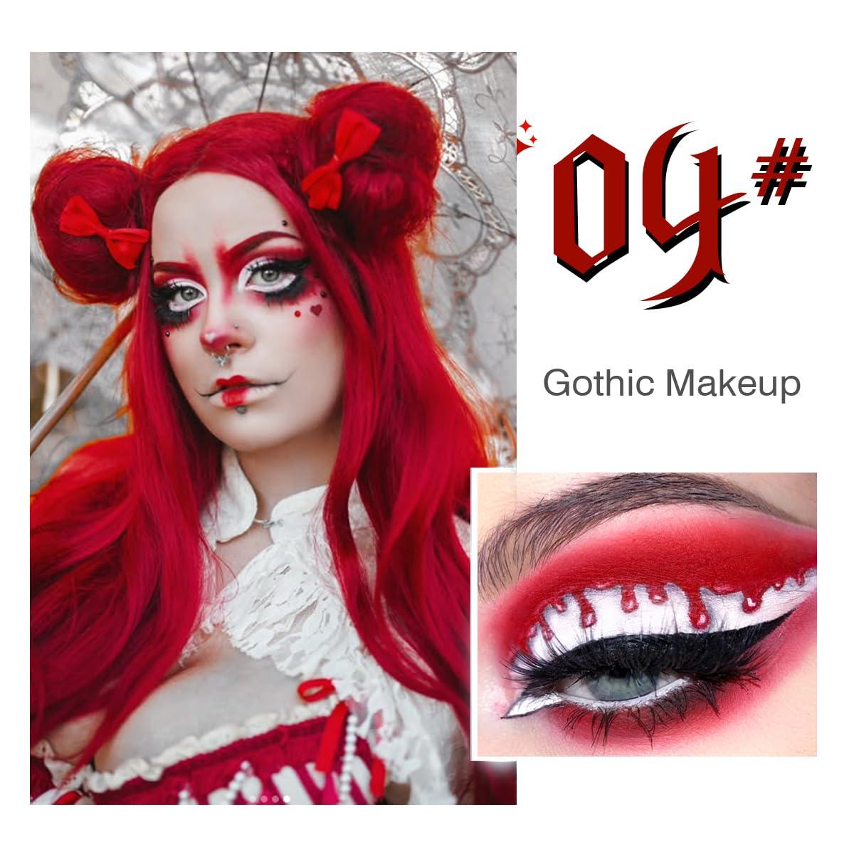 La Catrina Black Red Eyeshadow Palette, Highly Pigmented True Red White Dark Grey Goth Smoky Eyeshadow Palette, 6 Color Matte Shimmer Burgundy Metallic Halloween Makeup Palette for Zombie Vampire Clown,Blendable