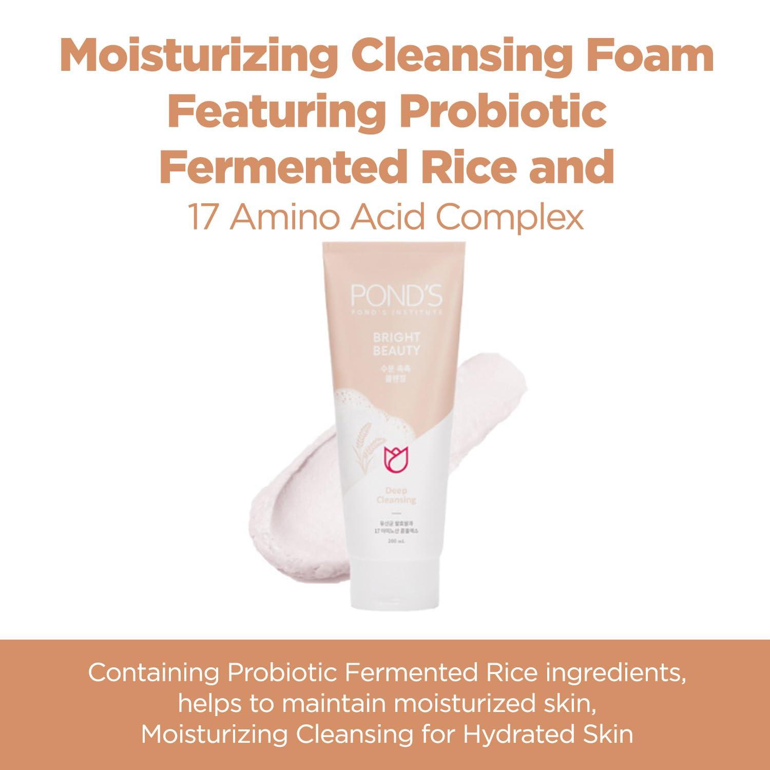 Pond\'s Pond\'s Bright Beauty Foam Cleanser (Rice) | Gentle Face Wash for Women | Deep Cleansing Formula | Moisturizing & Pure | 17 Amino Acid Complex