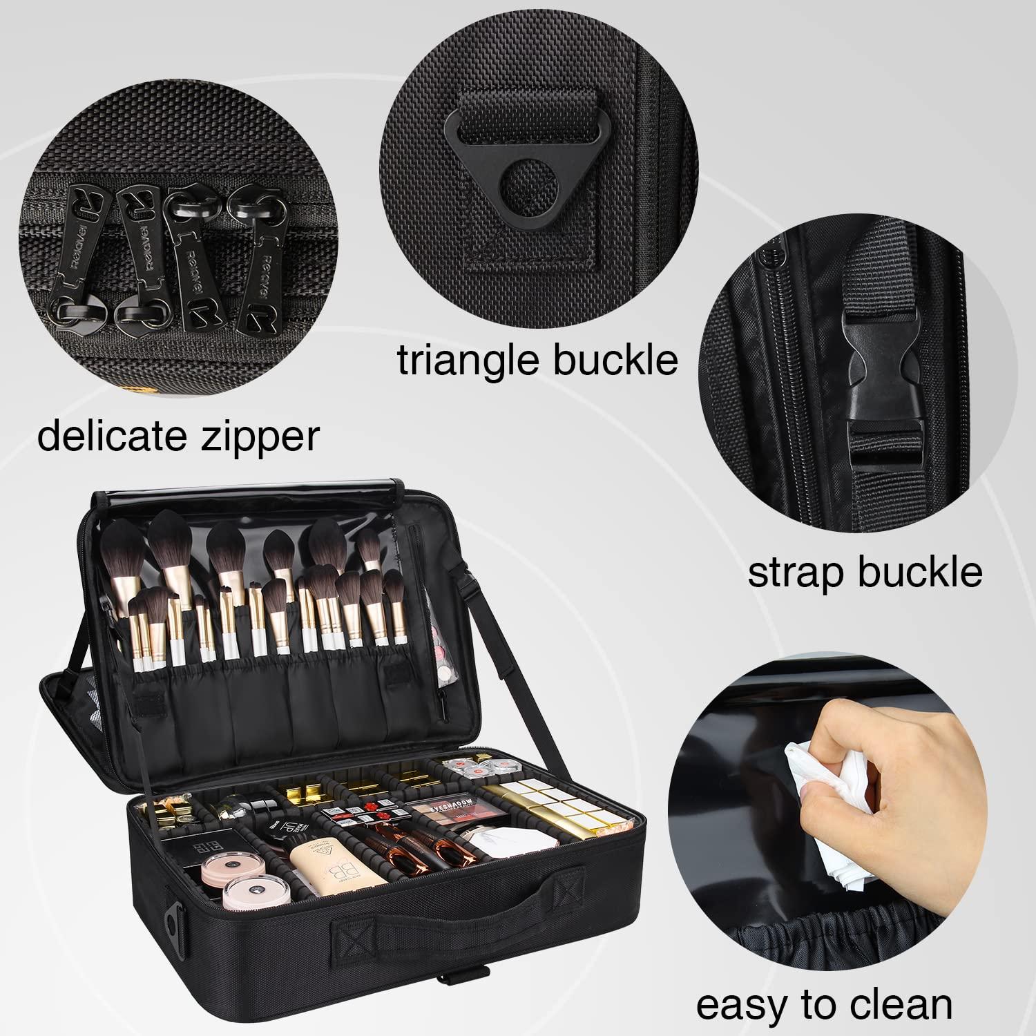 MONSTINA MONSTINA Rolling Makeup Train Case with Large Makeup Travel Train Case and 4 Portbale Cosmestic Bag,Makeup Case for Hairstylist,Makeup Artist Trolley Travel Makeup Case(Black)