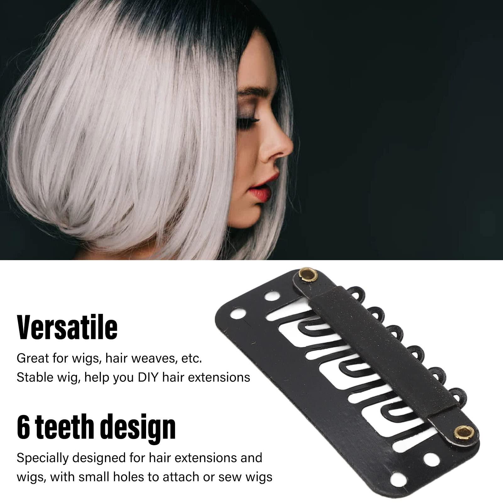 NSXAYIWE Hair Extension Clips, 100Pcs 6 Teeth U Shape Wig Clips, Stainless Steel Extension Hair Clips, Wig Clips Compatiable for Wigs, Hair Braiding