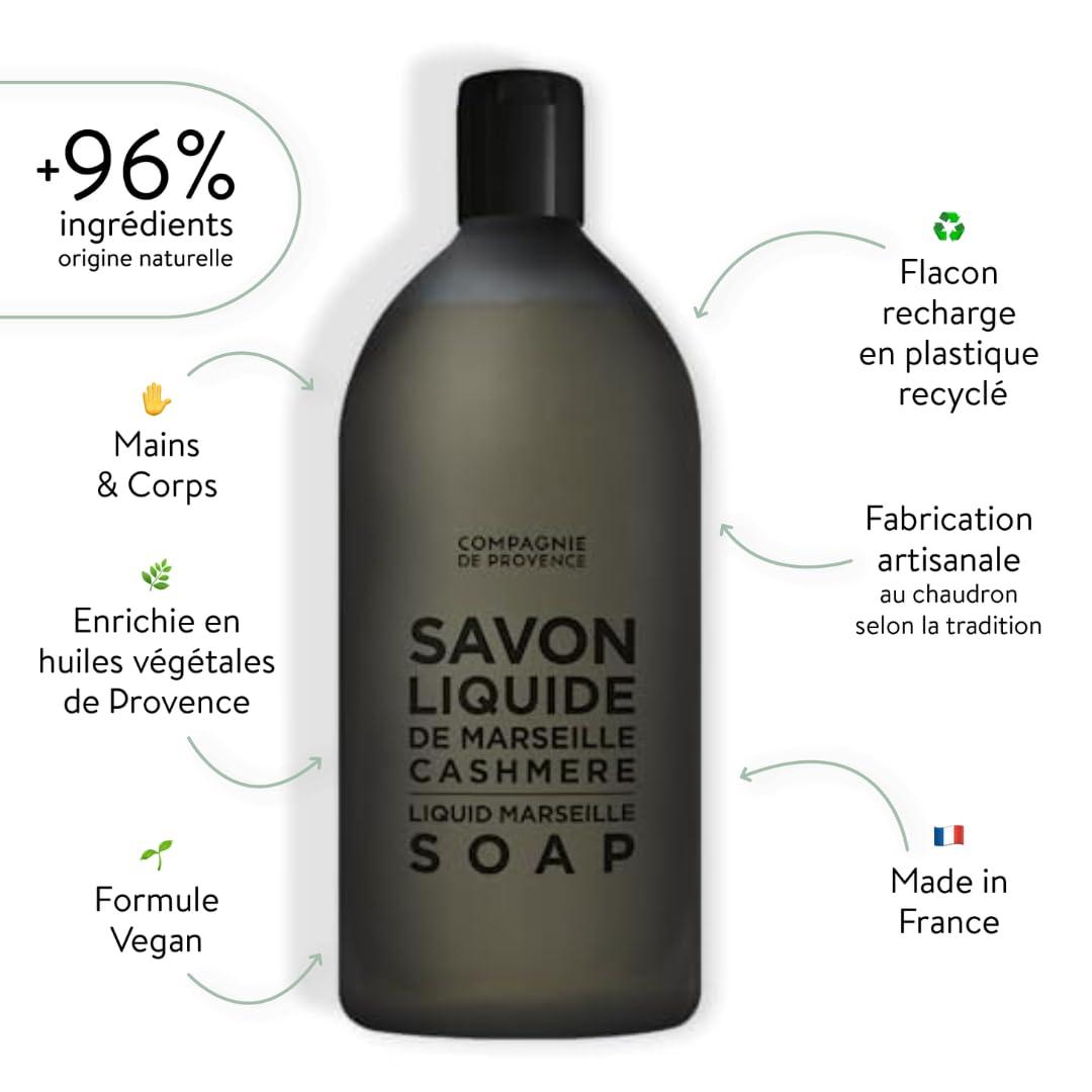 La Compagnie de Provence Compagnie de Provence Savon de Marseille Nourishing Liquid Soap, Cashmere, 33.8 Fl Oz Plastic Bottle Refill