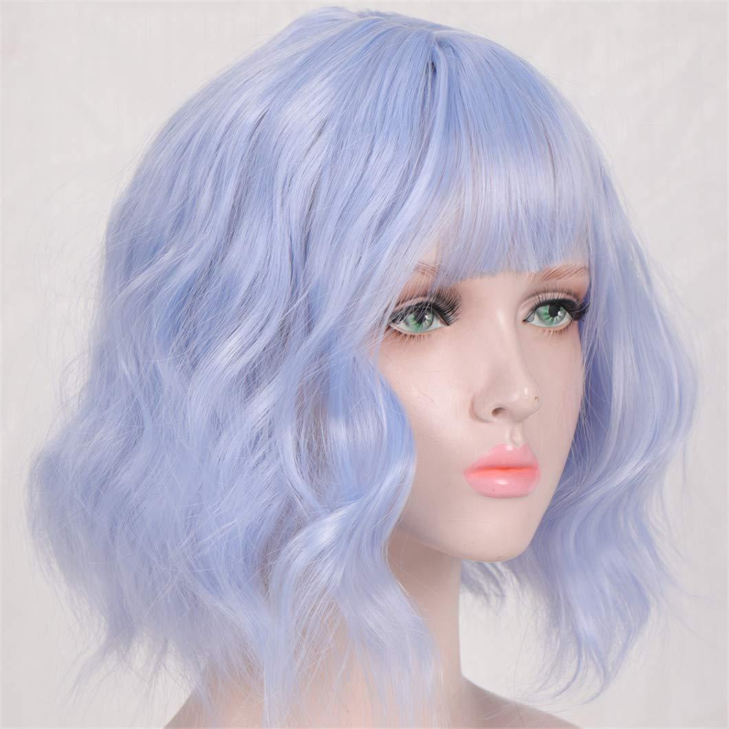 SSJFZM Pink Wig Short Bob Wig With Bangs Cosplay Water Wave Hair Wigs For Women American Style Synthetic Wig T3930 14inches