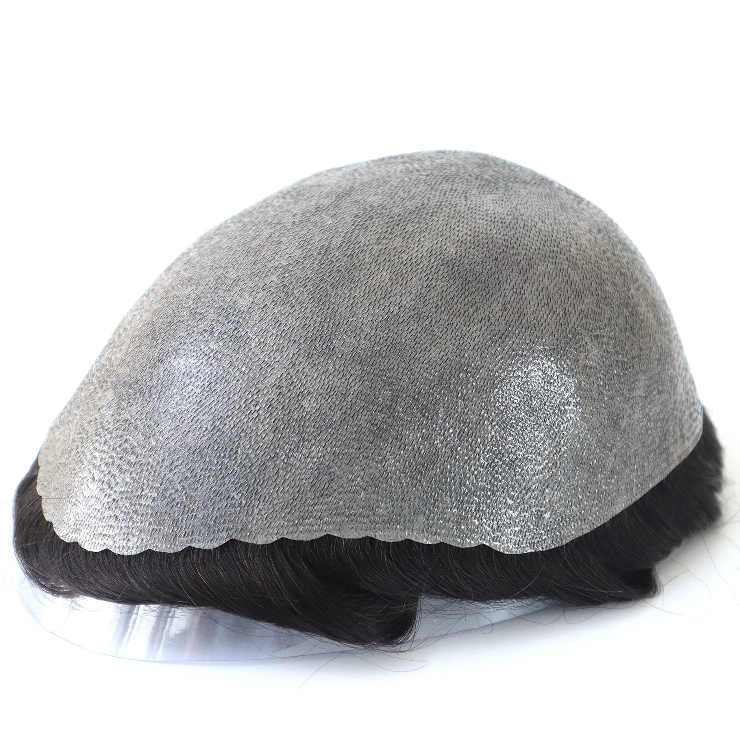 Hair Nature HAIR NATURE Men Toupee Hair Piece, Mens Wigs Human Hair Replacement Systems for Men Natural Real Hair Unit, Hair Style Medium Skin V-looped Scalloped Front Natural Hairline #1B20