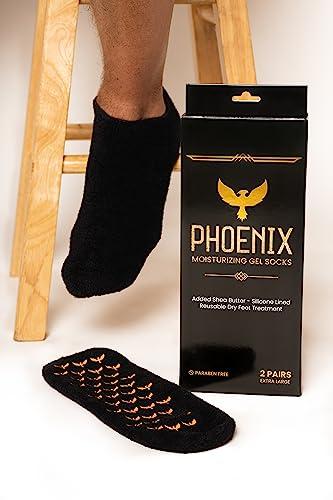 Phoenix Foot Peel Moisturizing Gel Socks for Men - Extra Large - 2 Pairs - with Shea Butter - Paraben Free - Reuseable Moisturizing Socks - Phoenix Foot Peel