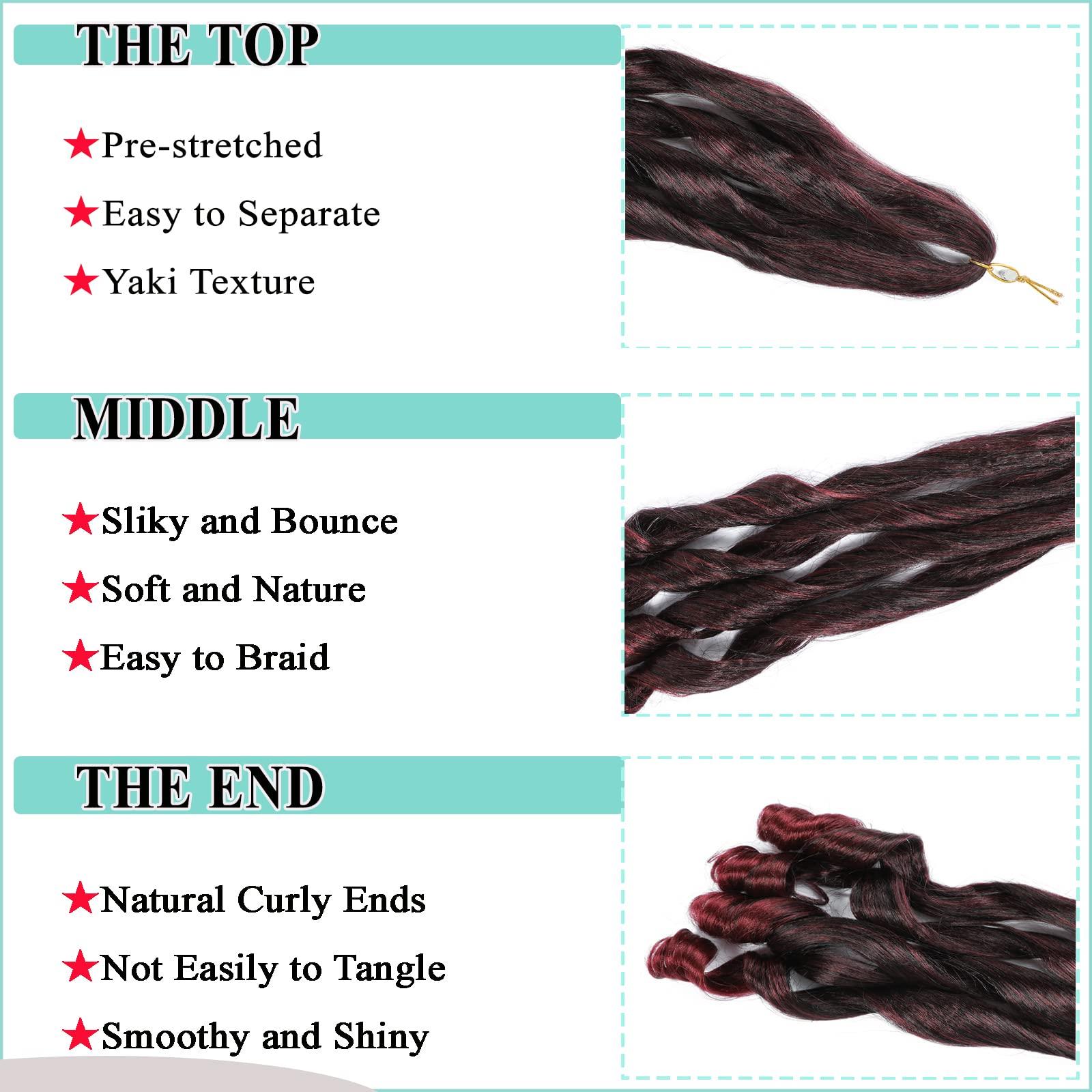 Flagship Burgundy French Curly Braiding Hair 8packs 16 inch Tbug Pre Stretched Curly Ombre Braiding Hair for Goddess Box Braids Hair Dark Red Bounce Curl Loose Wave Crochet Braids for Black Women Extensions