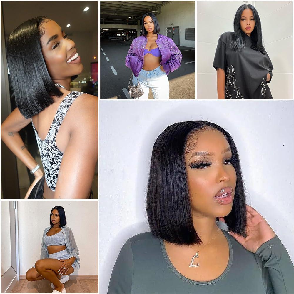 UWLK UWLK Bob Wig Lace Front Wigs Human Hair 13x4 Bob Frontal Wigs Human Hair Short Straight Bob Human Hair Wigs for Women 180% Density Hd Transparent Lace Frontal wig Pre Plucked with Baby Hair (14inch)
