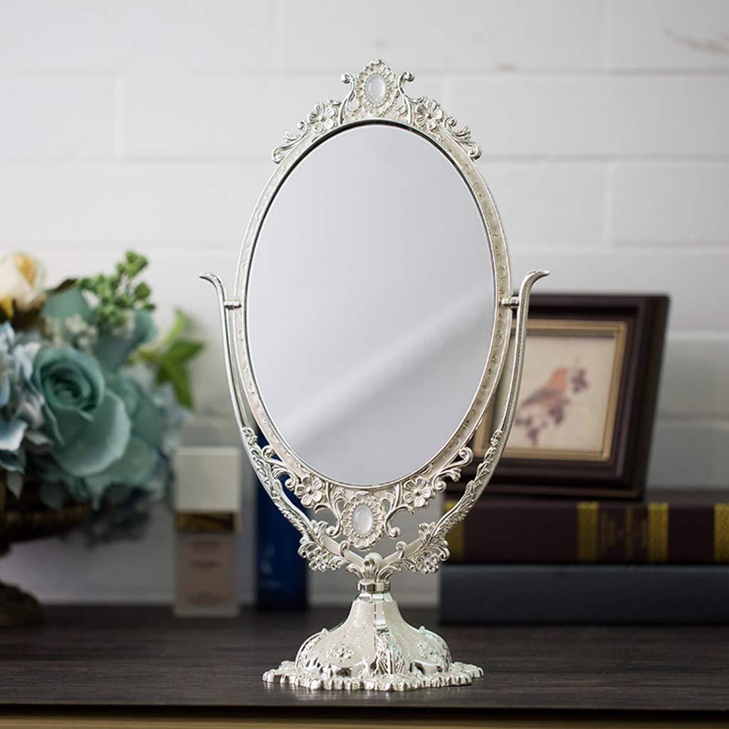 MakeupMirrors Dressing Mirror Princess Mirror, Metal Support Makeup Mirror Retro Lace Beauty Mirror Bathroom Bedroom Dressing Table Mirror White/Yellow/Pink/Blue Clear (Color : D, Size : 3820CM)