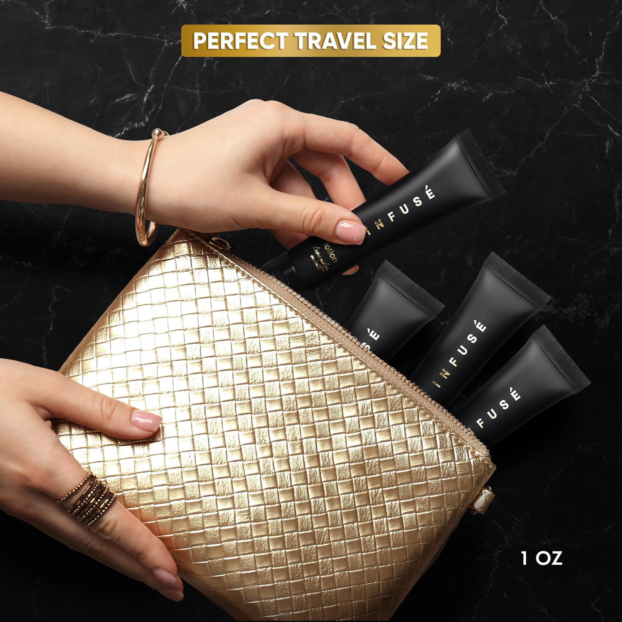 Infuse Infuse Black Hotel Toiletries Bulk | 1 oz Lotion Travel Size | For Hotels, Vacation Rentals, Gym, Luxury, Airport | Case of 20