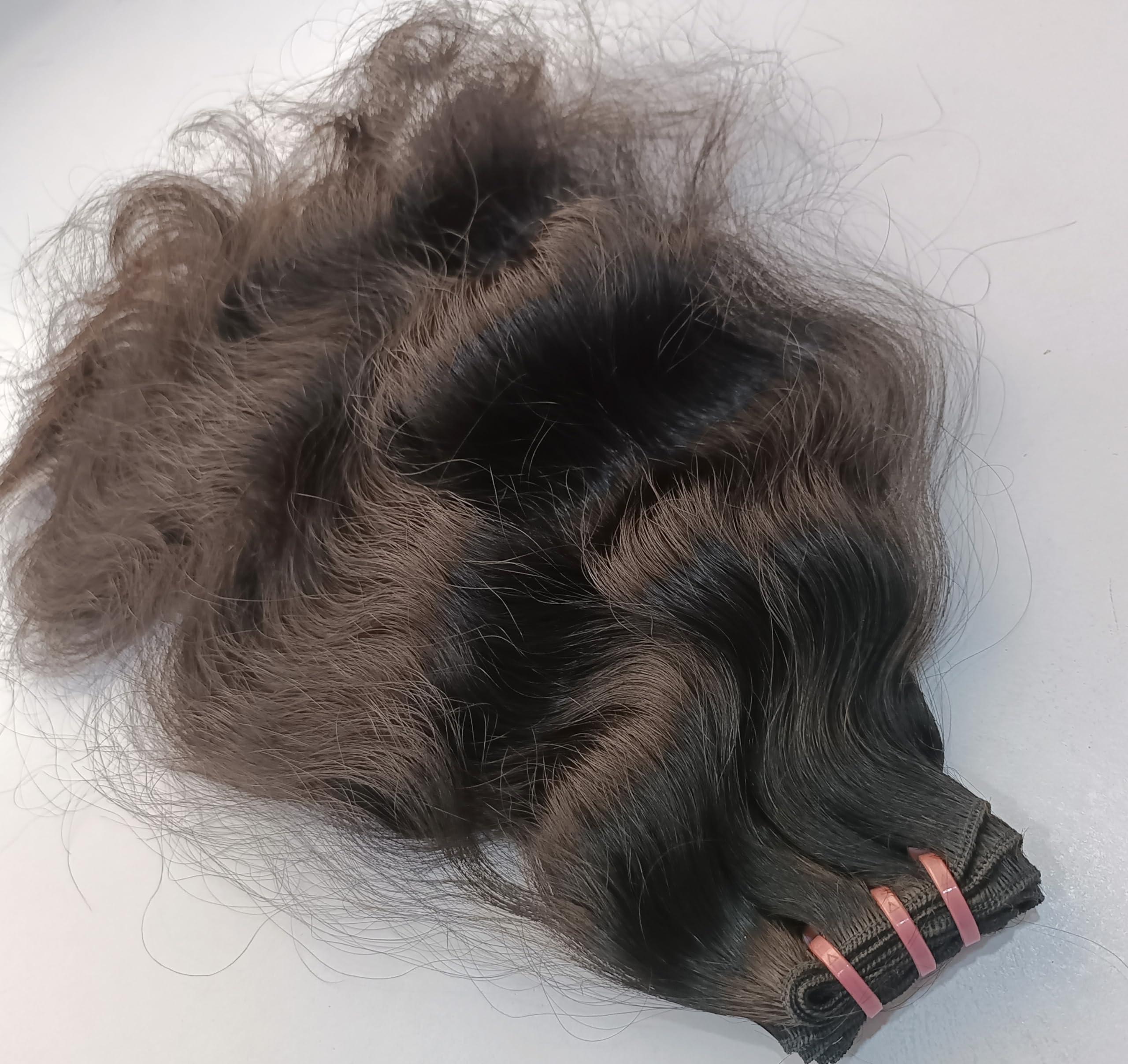 Generic Unprocessed Indian Hair Wavy Natural Black 100g/Bundle, Single Donor Raw Silky Soft Body Wavy Human Hair Extensions (16 Inches)