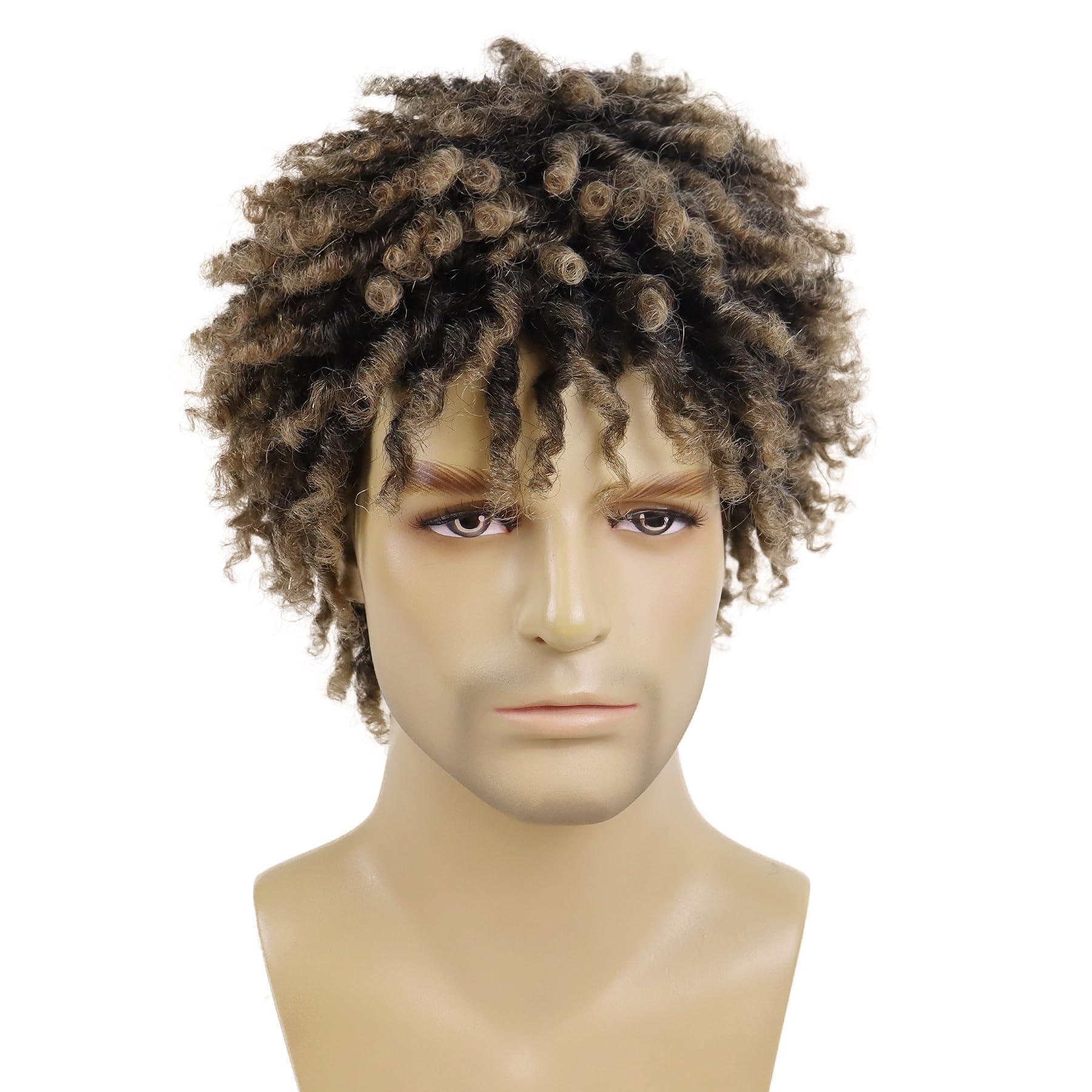 GNIMEGIL GNIMEGIL Ombre Blonde Dreadlock Wig Male Short Braided Wigs Fake Dreads Men Guys Wig Natural Afro Synthetic Hair Braids Short Braid Wig - Faux Locs Boy Wigs Costume