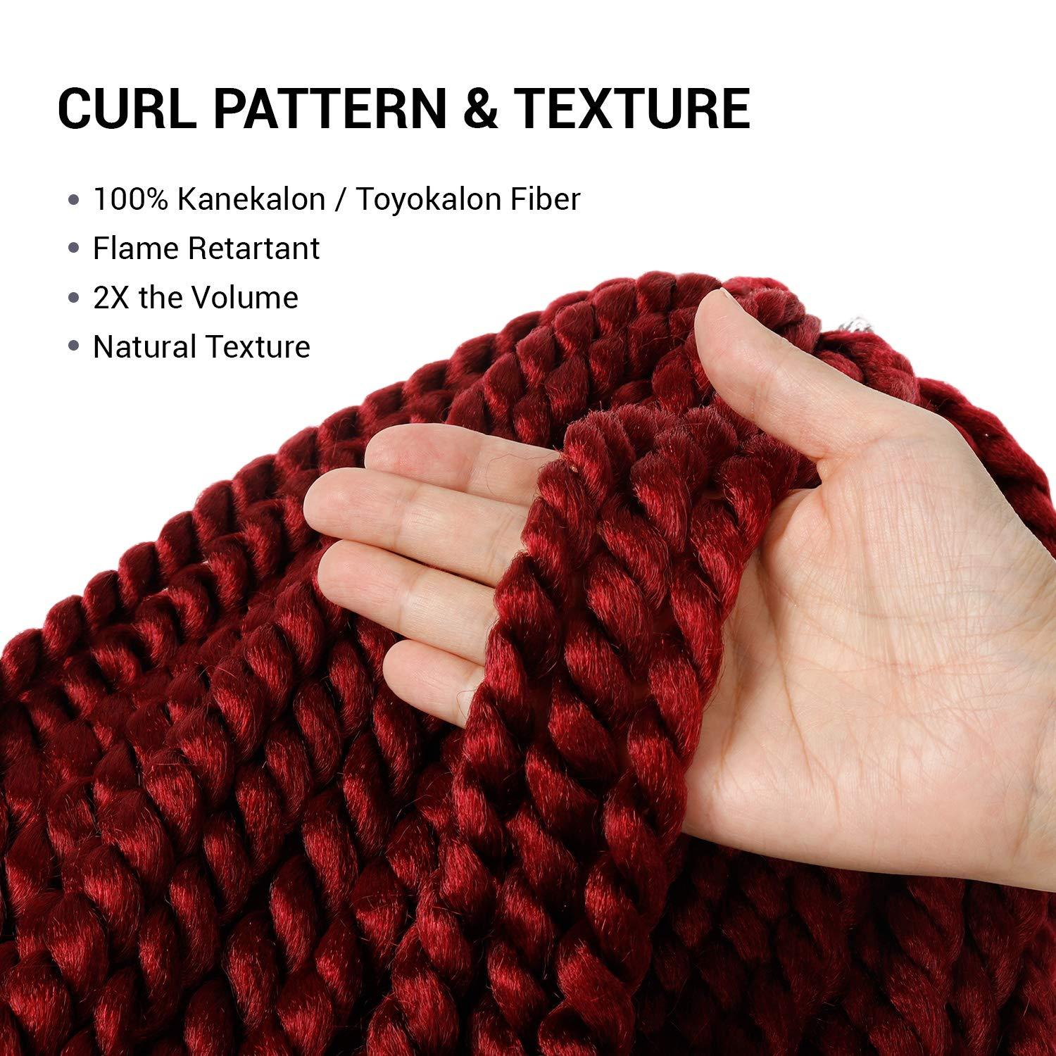 AU-THEN-TIC AU-THEN-TIC Jumbo Senegalese Twist Crochet Hair, 24 Inch, 6 Pack, Synthetic Extensions for Havana and Mambo Twist Styles, (BURG, Burgundy)