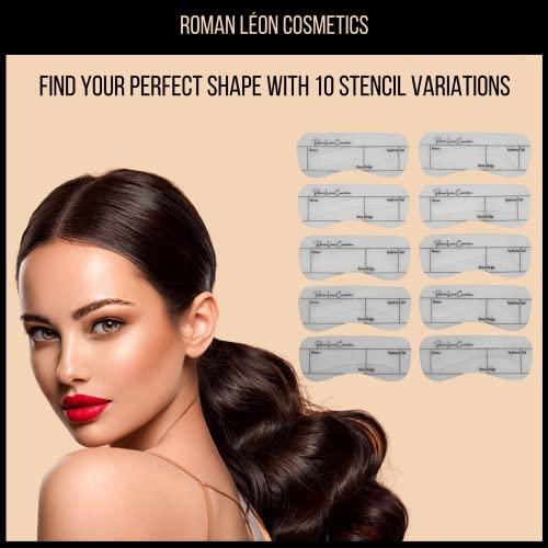 Roman Lon Cosmetics Eyebrow Stamp and Stencil Kit for Perfect Brow Shaping| Brow Stamp Kit Reusable Eyebrow Stencils Waterproof & Long-lasting