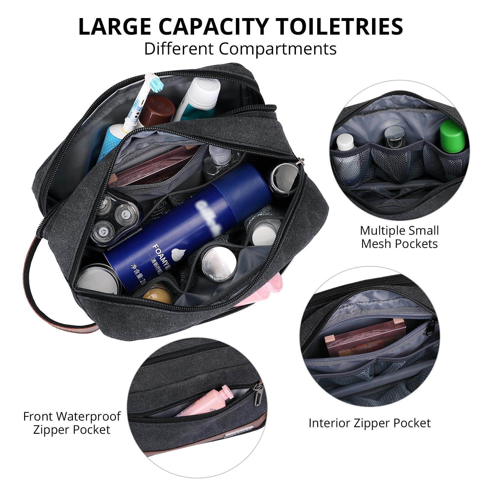 WITZMAN WITZMAN Canvas Toiletry Bag for Men Hanging Dopp Kit Organizer Water-resistant Travel Toiletries bag Men Bathroom Bag with Wet Pocket(A8001 Classics Black)