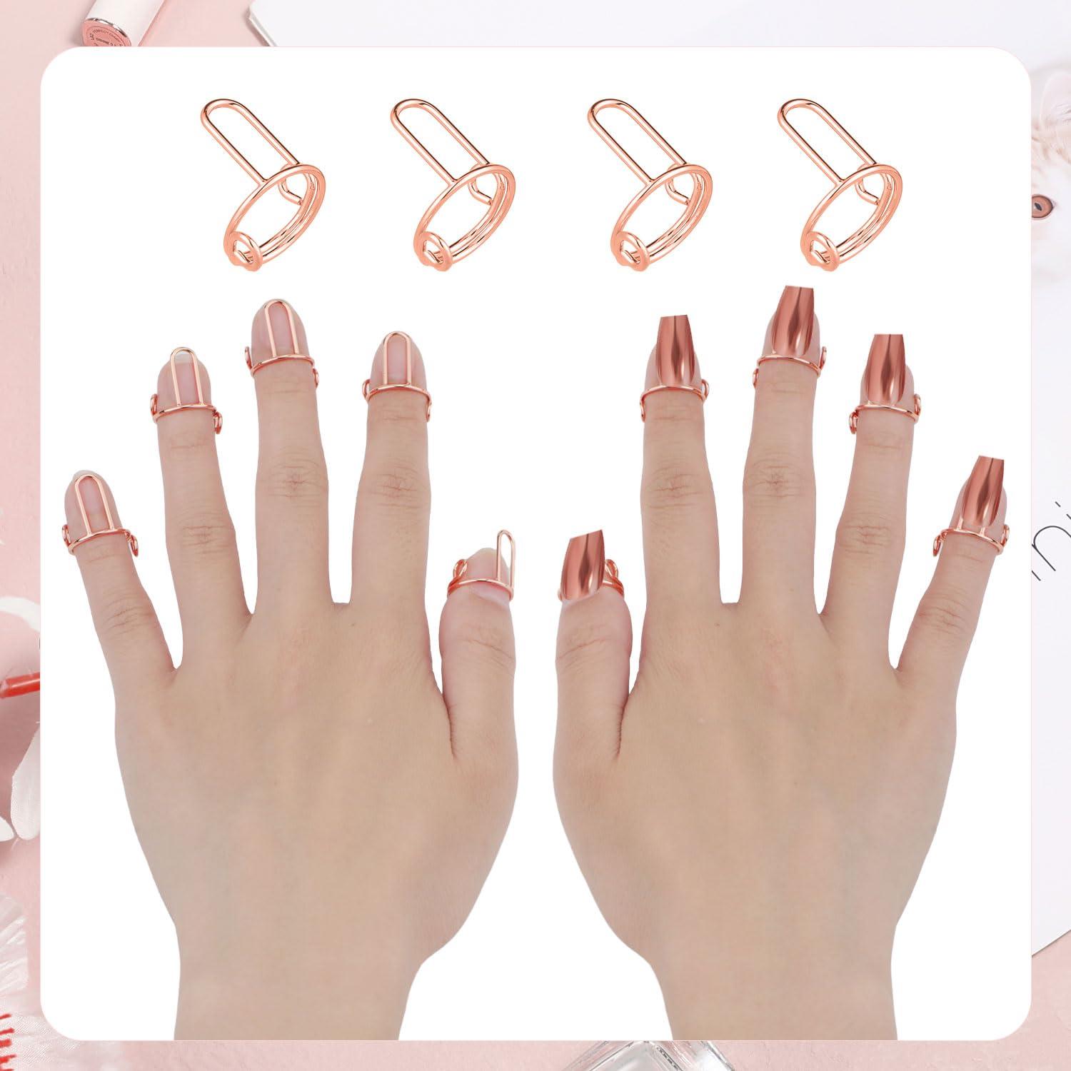 PEUTIER 10pcs Wudu Nail Rings, Adjustable Fingernail Rings Reusable Metal Finger Nail Rings for Women Detachable Nails Jewelry Fingertip Gift Decorations for Wearing Manicure Nails(Rose Gold)