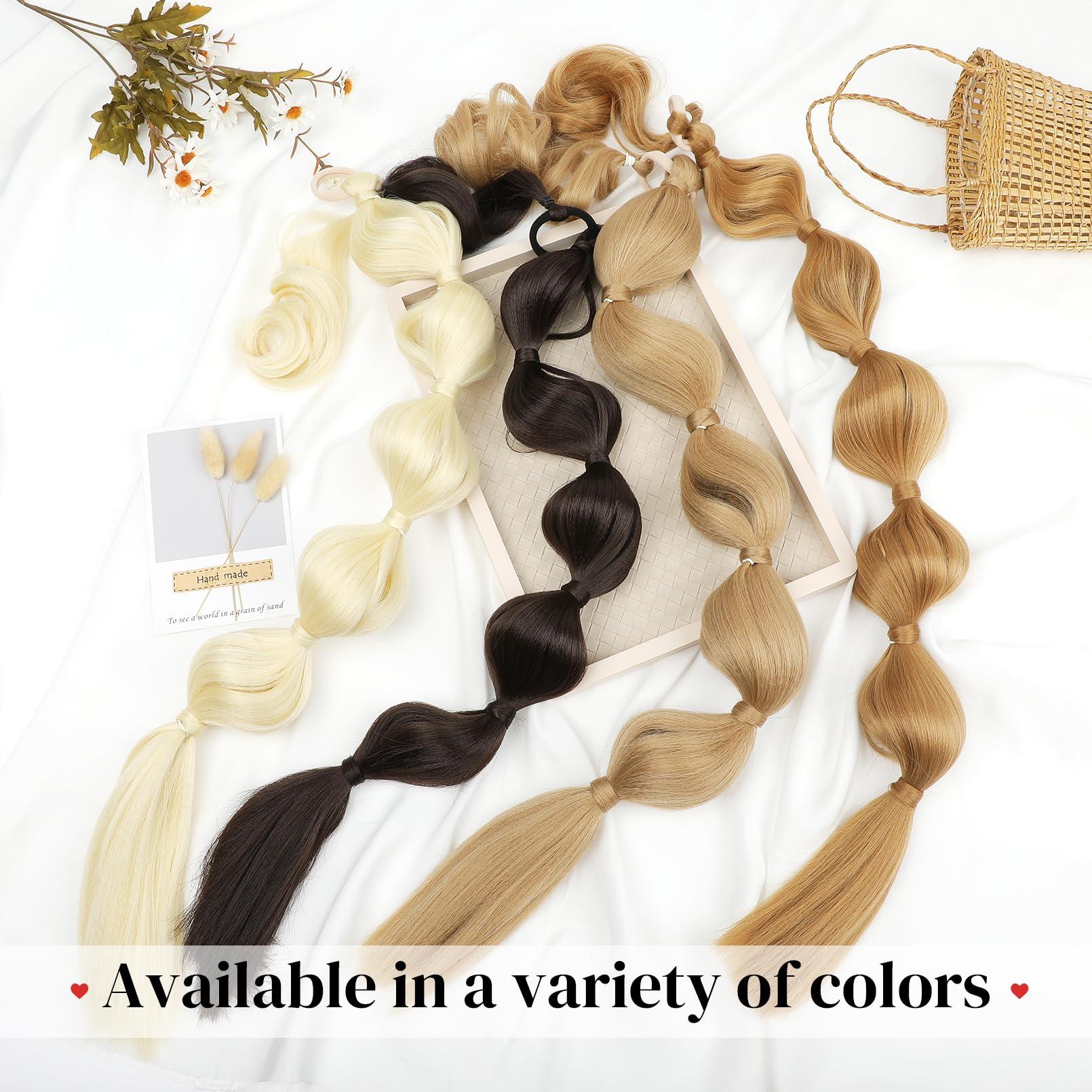 LONAI LONAI Bubble Ponytail Extension for Women,28 Inch Long Braided Wrap Around Synthetic Hair with Leather Cord, Straight Afro Puff, Braided Ponytail Extension Black Brown