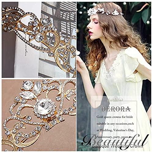 Derora Salliy Baroque Wedding Crown Green Crystal Bride Tiara Bridal Headpieces Rhinestone Hair Accessories for Women and Girls (B)