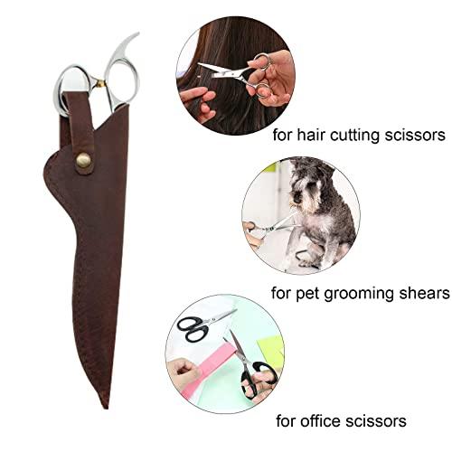 boshiho Scissors Pouch, Boshiho Genuine Leather Salon Barber Hairdressing Scissors Holster Holder Case Bag for 6 Inch Scissor (Brown)