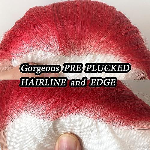 zigzag hair zigzag hair Red Wig Long Straight Bright Red Synthetic Lace Front Wigs Pre Plucked with Natural Hairline for Fashion Women Heat Resistant Hair Red Glueless Synthetic Lace Wig (Bright Red)