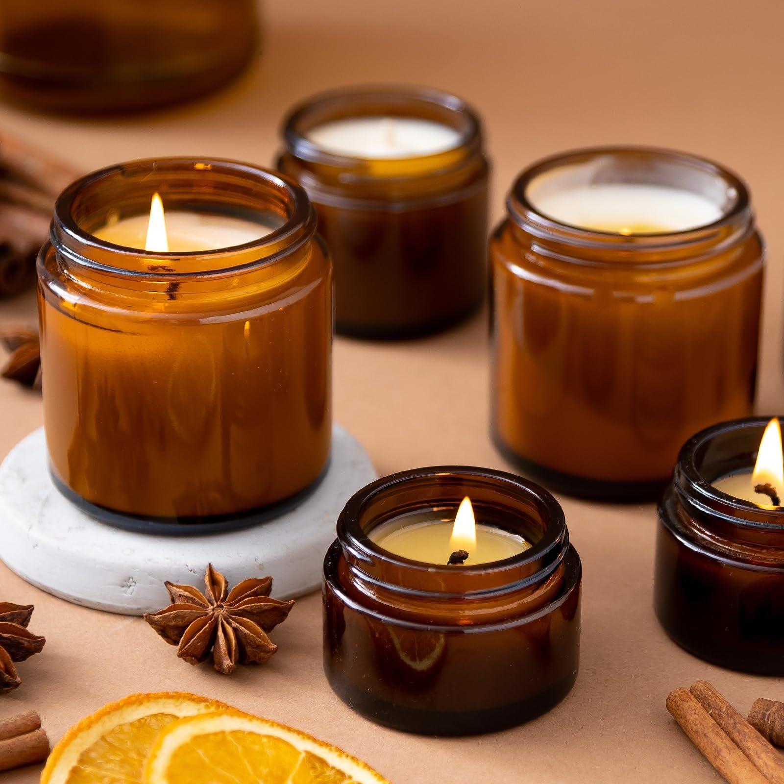 KEYWING KEYWING 4oz Small Glass Jars with Black Lids, 24 Pack Amber Empty Cosmetic Containers Round Glass Jar with Inner Liners for Lotions, Powders and Ointments