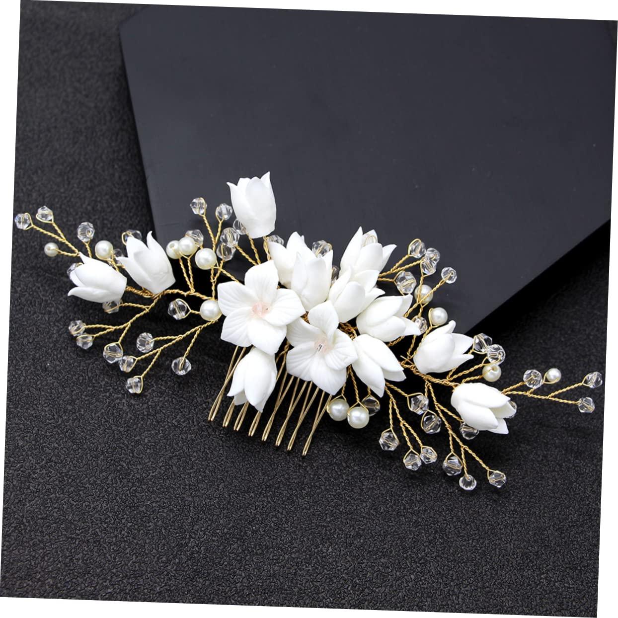 Gogogmee Gogogmee 3pcs White Wedding Headpiece Women Hairpin Bridal Hair Comb Bridal Side Comb