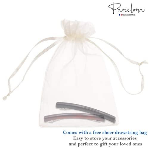 Parcelona Parcelona French Long Narrow Large Celluloid Set of 2 Acetate No Slip Automatic Hair Clips Strong Hold Hair Barrette for Women and Girls, Made in France (Tortoise Shell-Black)