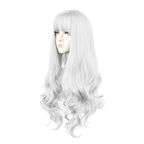 sorkwo sorkwo White Wig for Women Long White Wig Curly Wavy Hair Wigs for Daily Harajuku Lolita White Cosplay Wig Party Wig