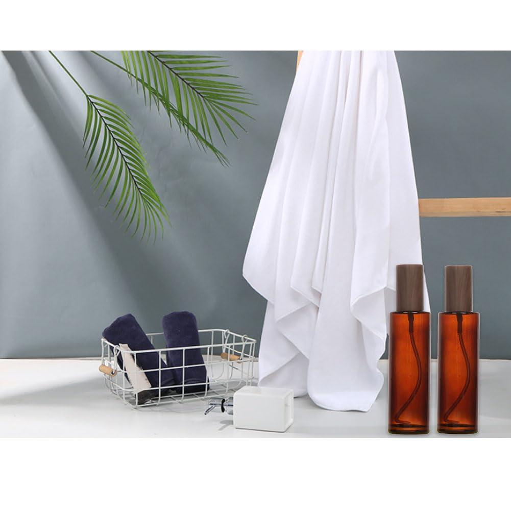 TUPANDY TUPANDY 2PCS 100ml/3.3oz Amber Glass Lotion Pump Press Bottles Empty Refillable Soap Dispensers Containers Jars with Black Wood Cap for Foundation Cream Makeup Removel Oil Shampoo