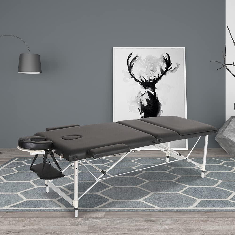 N\\A Axonl Portable Massage Table, 3 Folding Lightweight Aluminum Frame Massage Bed, 84 Inch Soft PVC Pads Salon Spa Therapy Table (Black)