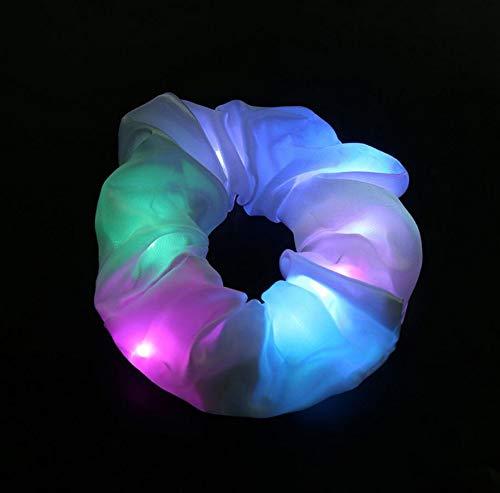 M Joy Decor 9 Pcs LED Hair Scrunchies, Light Up Soft Satin Fabric Hair Tie Grow in the Dark Christmas Party Birthday Ponytail Holder