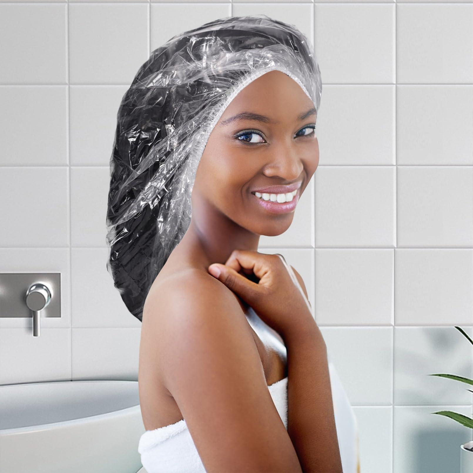 CACASO CACASO 50 PCS Disposable Shower Caps,Extra Large Shower Caps,Waterproof Clear Plastic Hair Caps,Oversized Disposable Shower Cap for Women Long Braids,Thick Hair Shower Caps For Bath Hair Treatment