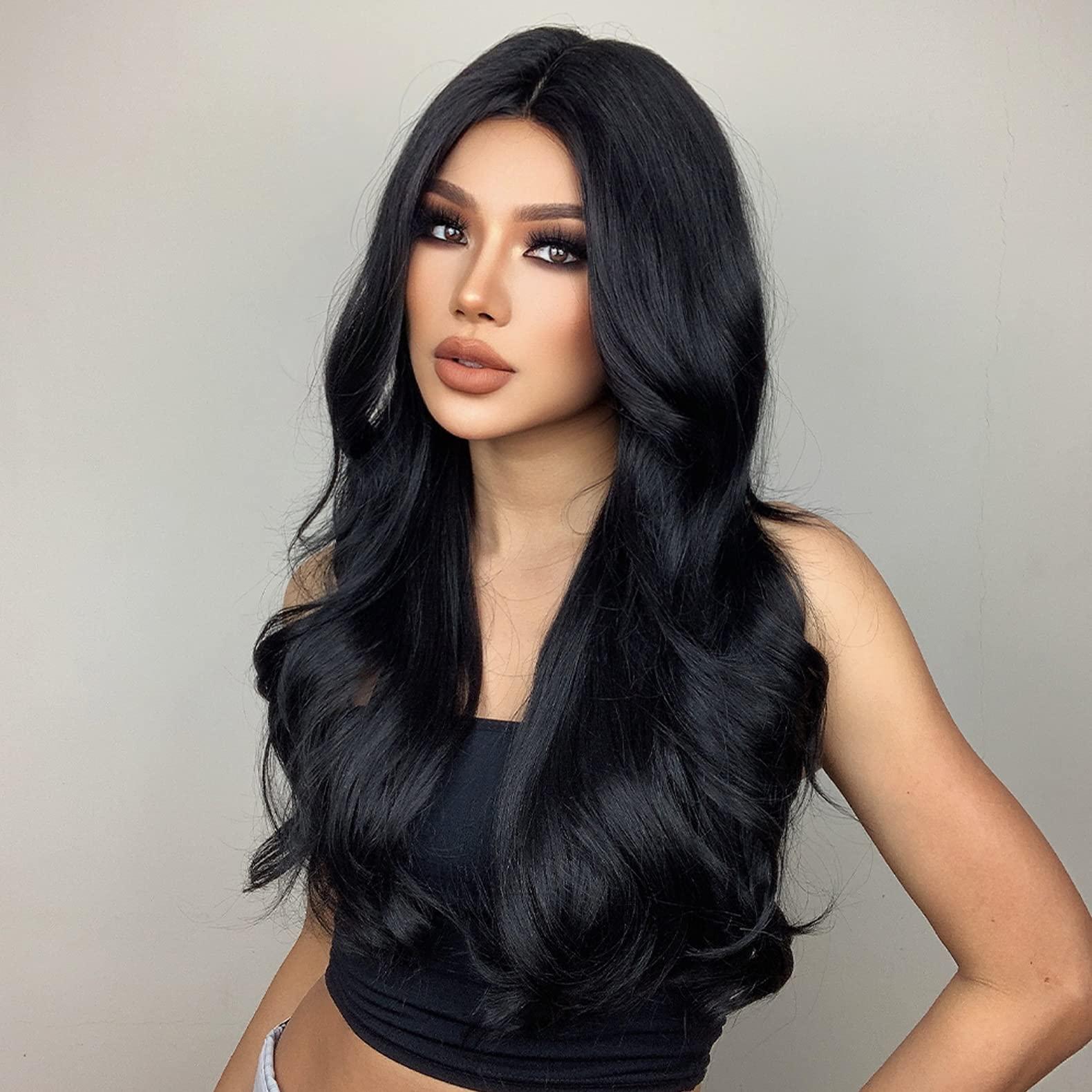 PATTNIUM PATTNIUM Black Wig for Women Long Wavy Black Hair Wigs Middle Part Black Wigs Heat Resistant Synthetic Wig