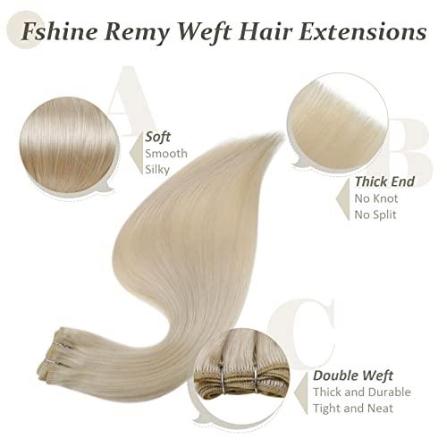 Fshine Fshine Platinum Blonde Weft Hair Extensions Sew in Human Hair 20 Inch 100 Gram Blonde Sew in Hair Extension Double Weft Straight Real Human Hair Bundle for Women