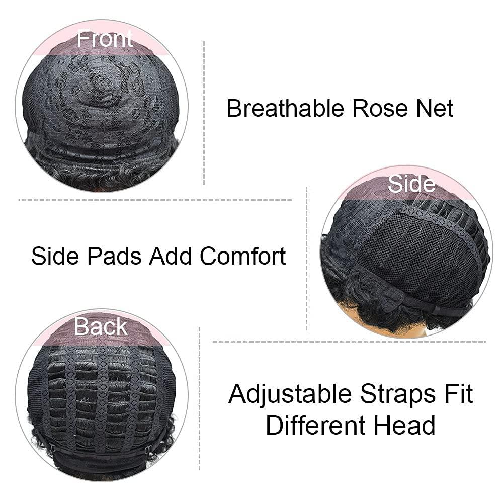 SINGA HAIR SINGA HAIR Human Hair Afro Wigs Short Brazilian Hair African American Curls Wig for Black Women Full Volume Cap Afro Wig (4# Medium Brown)