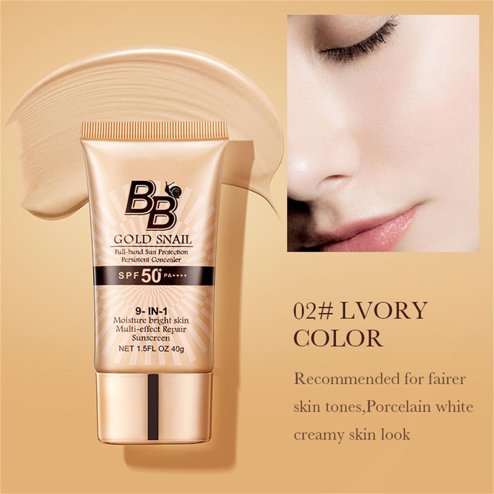 SADOER Korean BB Cream with SPF 50, 9 in 1 BB Cream Sunscreen SPF 50 Korean Waterproof Sweatproof, Foundation Full Coverage Tinted Moisturizer, Facial Concealer for Oily Skin, Dry Skin (02#Lvory Colour)