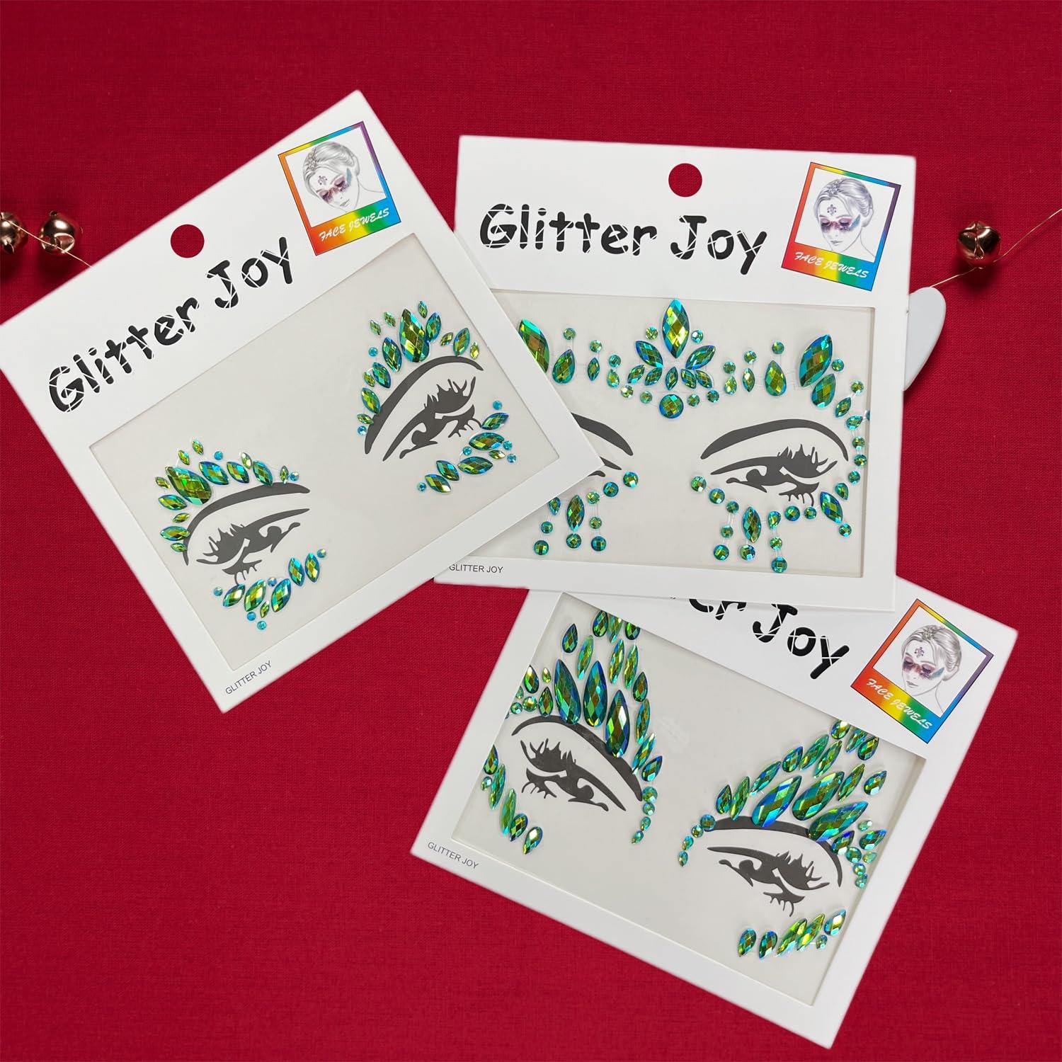 LEOARS Halloween Face Gems Face Jewels Sticker Eyes Body Gem Sticker Temporary Face Tattoos,5-Pack,Green