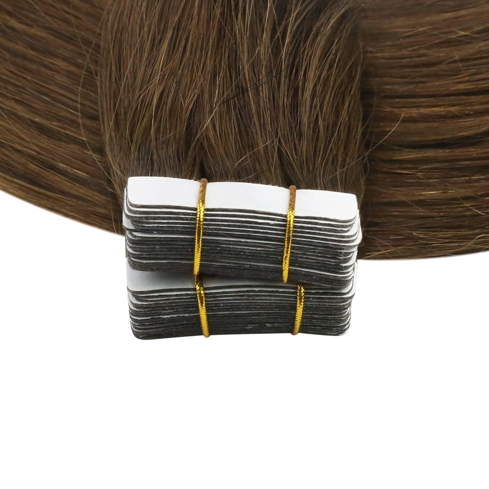 Full Shine Full Shine Invisible Tape in Hair Extensions 10 Inch Short Straight Human Hair Extensions Remy Hair 20 Pcs 30 Gram Seamless Hair Extensions Tape in 4 Medium Brown Real Human Hair for Party