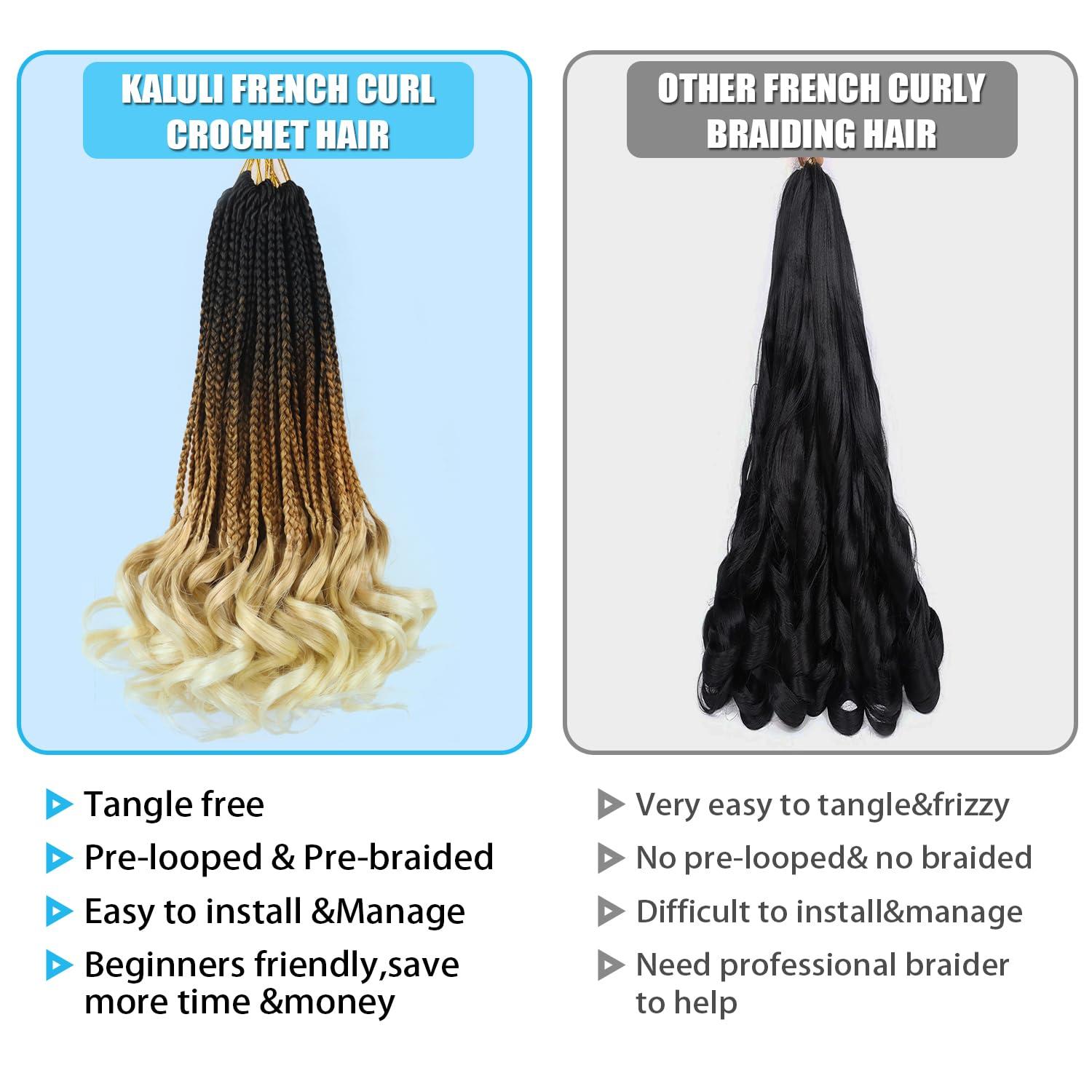 kaluli Crochet Hair for Women French Curl Braiding Hair 14 Inch Goddess Box Braids Crochet Hair Crochet Braids with Curly Ends Pre Looped Curly Crochet Hair Spiral Curls Hair Extensions(7 Packs,1B/27/613)