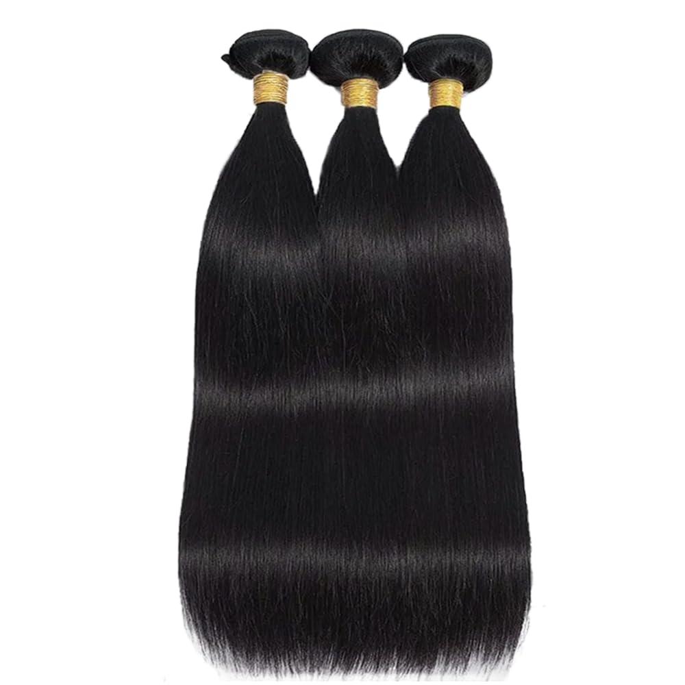 YOUNGHANN Human Hair Bundles Natural Black Color Straight Human Hair Bundles 8A Grade Unprocessed Brazzilian Virgin Hair 3 Bundles 12 12 12 Inch Straight Bundles Human Hair Weave