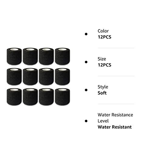 Autdor Autdor Tattoo Grip Cover Wrap - 12Pcs 2" x 5 Yards Disposable Cohesive Tattoo Grip Tape Wrap Black Elastic Bandage Rolls Self-Adherent Tape for Tattoo Machine Grip Tube, Sports Tape