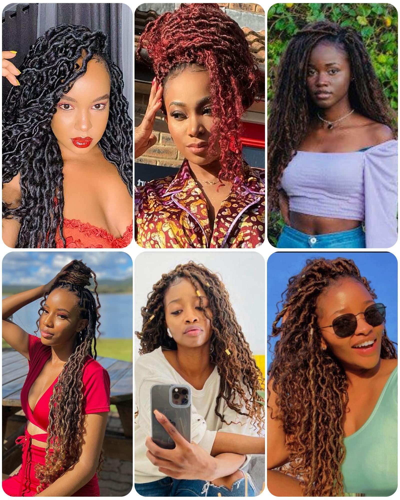 Aeagoo Goddess Locs Crochet Hair 14 Inch 7 Packs Curly Faux Locs Crochet Hair with Curly Ends River Locs Crochet Hair for Black Women Crochet Braids with Curly Ends (14 Inch, 7 Packs, T1B30)