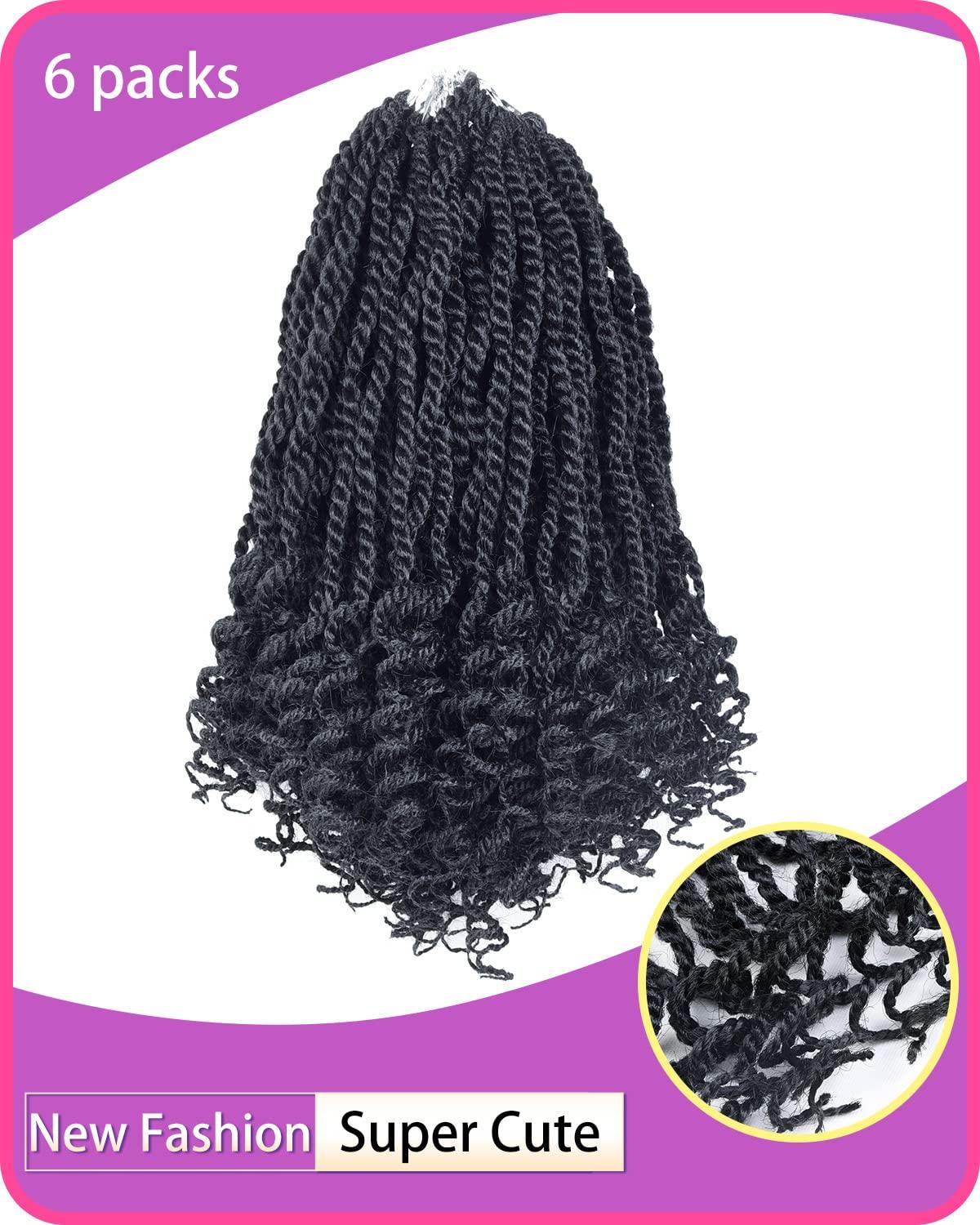 TOZIKA Crochet Hair for Kids 8 Inch Crochet Hair for Black Women 6 Packs Senegalese Twist Crochet Braids Wavy Ends Synthetic Hair Extension Curly Crochet Twist Braiding Hair (1B#, 8 Inch)