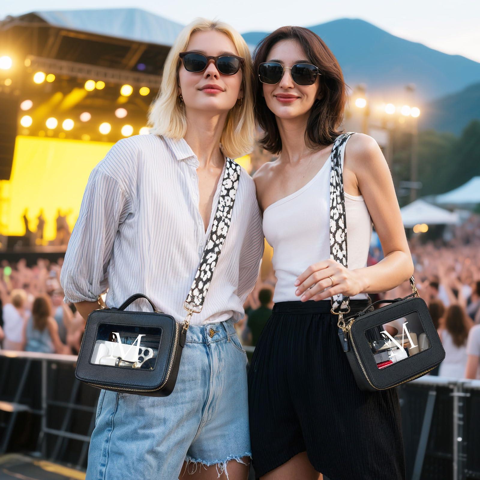 AW BRIDAL AW BRIDAL Initial Makeup Bags Monogram Makeup Bag Clear Toiletry Travel Bag with Shoulder Strap Small Clear Cosmetic Bag Women Clear Makeup Bag with Zipper, Letter M