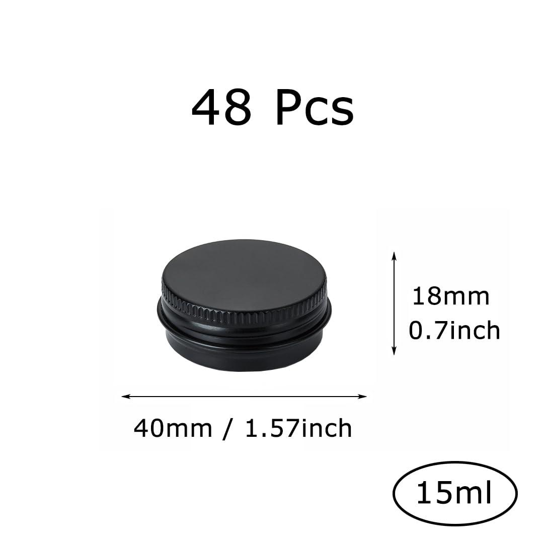 Generic LXLK 48 Pack 15ML Black Aluminum Lip Balm Tins Cans Jars Empty Refillable Containers with Screw Lid Round Travel Storage Cosmetic Storage Bottle for Powder Candle Salve Spice Cream Anti-Leakage