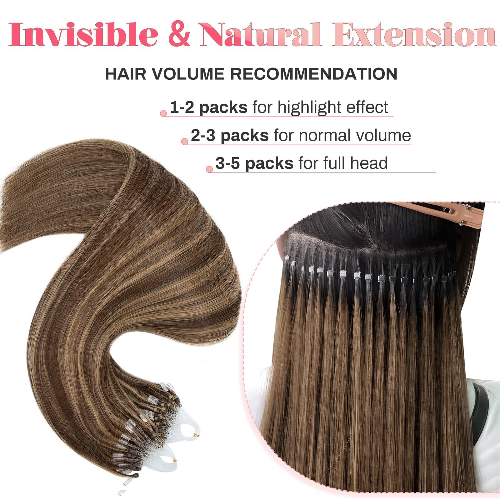 MY-LADY MY-LADY Microlink Hair Extensions Microbead Human Hair Extensions 18 Inch Micro Loop Blonde Hair Extensions Real Human Hair Medium brown mix Dark Blonde Cold Fusion Extensions Micro Link #4/27