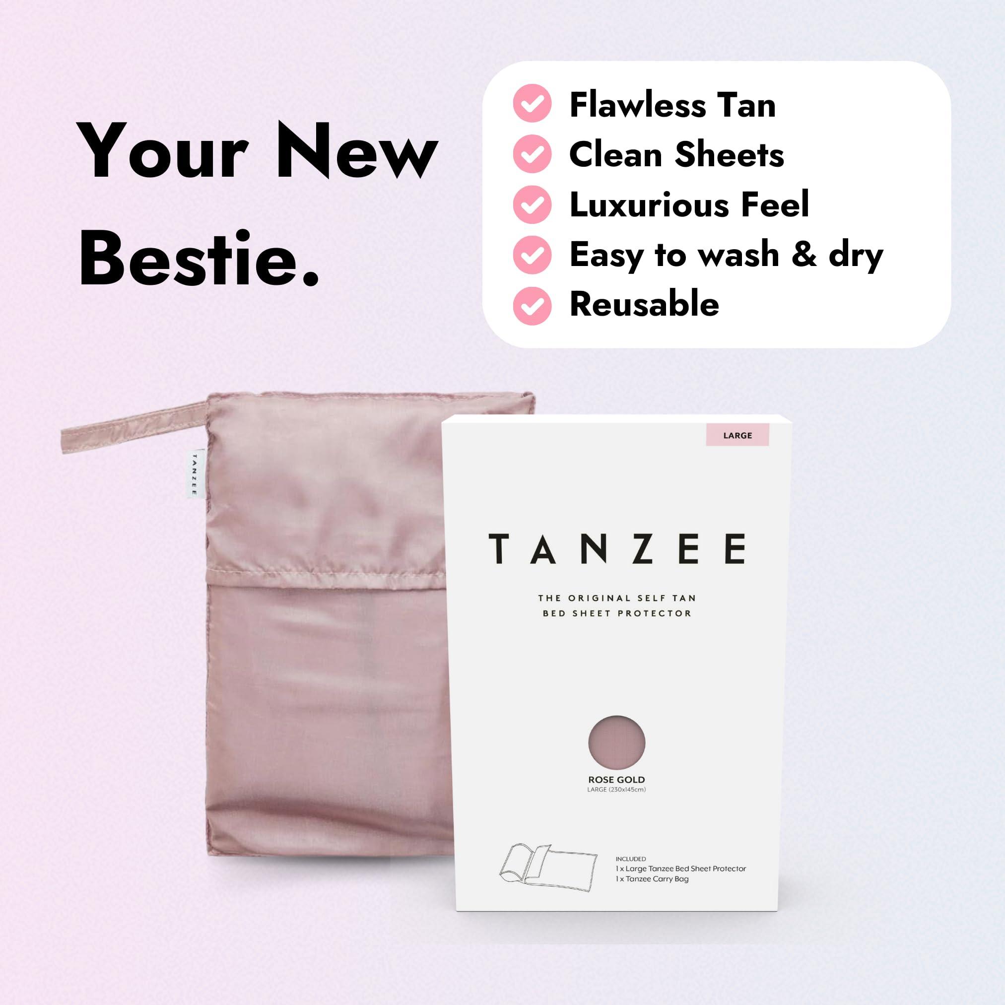 Tanzee TANZEE Self Tan Bed-Sheet Protector - Keep Sheets Clean from Self Tanner Stains - 100% Microfibre Art Silk - Wont Transfer or Absorb Tanning Lotion - Large, Breathable, with Pillow Insert - Rose Gold